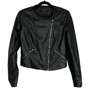 Trafaluc Outerwear Zara Black‎ "Faux" Leather Jacket Size Large Zippered Front
